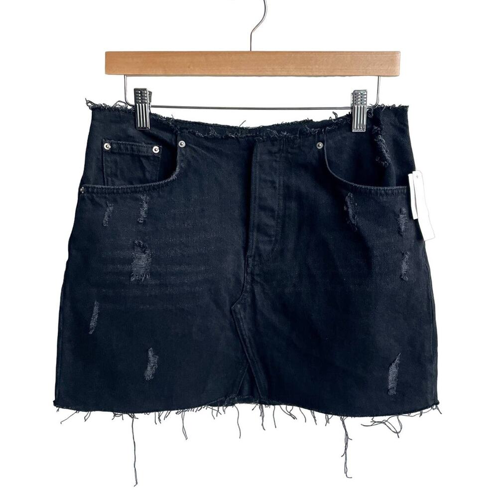Urban Outfitters BDG Denim Mini Skirt Black Raw Hem Waist Size M NEW